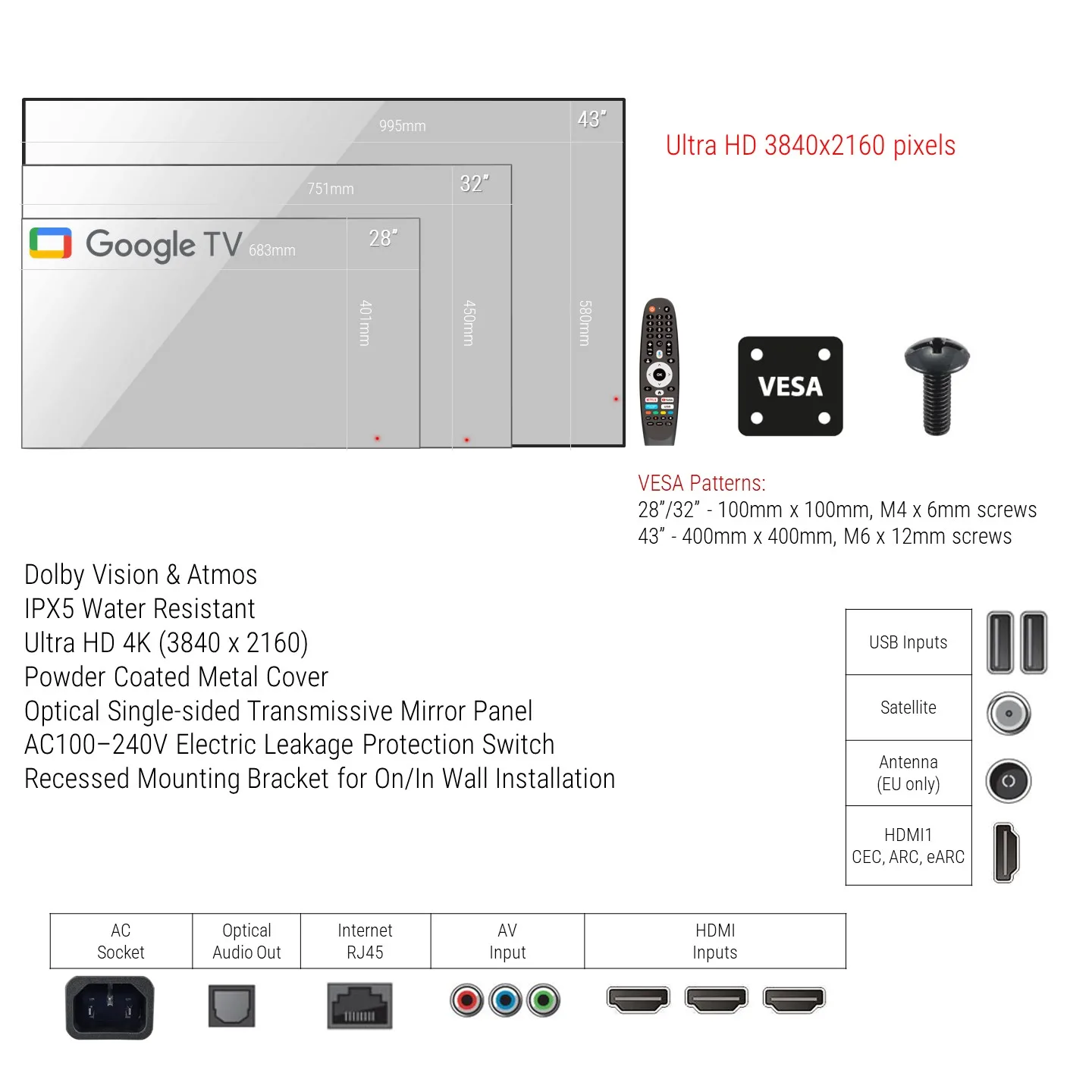 43inch Bathroom Mirror TV Large Smart 4K - Image 6